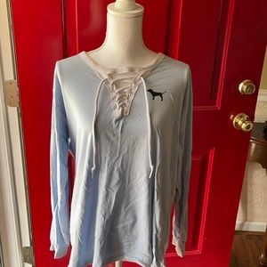PINK lace up long sleeve t shirt sz lg